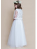 Ivory Satin Tulle Flower Girl Dress With Floral Cape